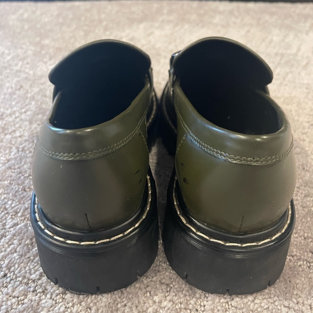 Marc Fisher Trisca Loafers, Olive Green, Leather, Metal Accent, Lug Sole, Sz. 6M - Picture 5 of 15